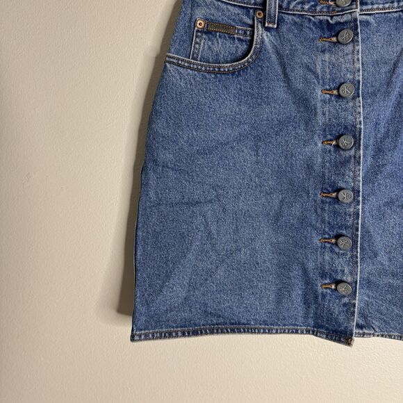 Calvin Klein Skirt Womens 11 Denim Button Front High Waist Mini y2k Style retro - Picture 4 of 10